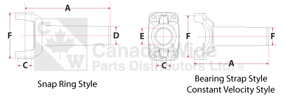Slip Yoke Assemblies Measurement Diagram